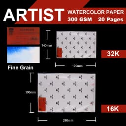 BAOHONG Artist Watercolor Paper 100% Cotton 300gms Art Paper 32K 16K Drawing Paper for Artist 20pcs Sheets Art Supplies