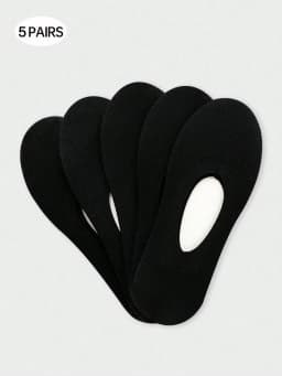 5 pairs of women's black invisible socks high-elastic lightweight mesh silicone non-slip mercerised boat socks
