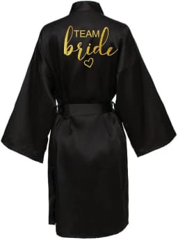 Wedding Party Team Bride Robe Kimono Satin Pajamas Bridesmaid Bathrobe Gold Letter SP093