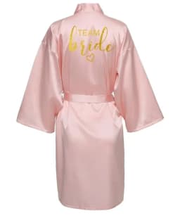 Wedding Party Team Bride Robe Kimono Satin Pajamas Bridesmaid Bathrobe Gold Letter SP093