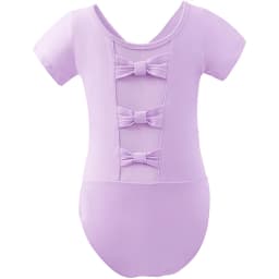 Girls Ballet Leotards Bowknot Dance Leotard Cotton Short Sleeves Mesh Splice Gymnastic Dance Bodysuit Kids Dancewear Costumes