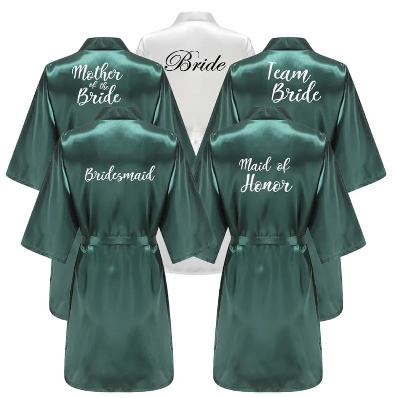 Wedding Party Team Bride Robe With White Letters Kimono Satin Pajamas Bridesmaid Bathrobe YE6522