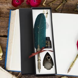 1 Set Retro Classic Texture Practical Calligraphy Feather Dip Pen Quill Fountain Writing Portable Durable Wedding Gifts Box
