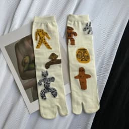 Colorful Cartoon Combed Cotton Women's Two Toe Socks Grapes Waves Carp Japanese Harajuku Funny Cute Sandals Tabi Socks Sokken