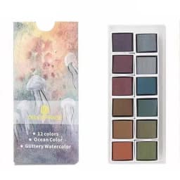 Portable 12 Colors Retro Solid Watercolor Set Basic Water Colour Pigment Pearl Sketch Paints for Artists Students Art Supplies