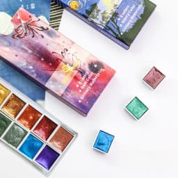 Portable 12 Colors Retro Solid Watercolor Set Basic Water Colour Pigment Pearl Sketch Paints for Artists Students Art Supplies