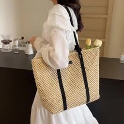 Summer Woven Straw Tote Bag Casual Beach Vacation Women Shoulder Bags Large Capacity Female Handbags Solid Color