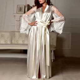 Womens Nightdress Sexy Long Polyester Lingerie Nightwear Bath Robe Gown Imitation Ice Silk Nightdress Solid Color Nightgown Thin