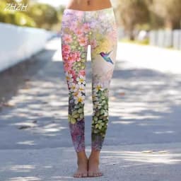 Women's Leggings Natural Floral Printed Outdoor Pants Polyester Spandex Stretch Elastic Waist,Control Fall Winter Streetwear
