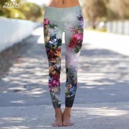 Women's Leggings Natural Floral Printed Outdoor Pants Polyester Spandex Stretch Elastic Waist,Control Fall Winter Streetwear