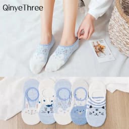 5 Pairs/Lot Cartoon Cat Fox Bear Socks Cute Animal Women Summer Funny Short Ankle Sokken Dropship