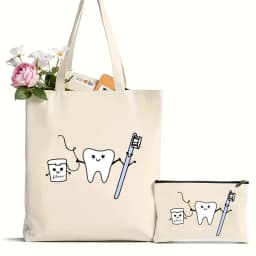 2Pcs Tooth and Dentist Graphic Aesthetic Funny Fashion Handbags Shoulder Bags Casual Shopping Girls Handbag Women Elegant Canvas