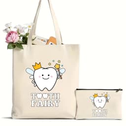 2Pcs Tooth and Dentist Graphic Aesthetic Funny Fashion Handbags Shoulder Bags Casual Shopping Girls Handbag Women Elegant Canvas
