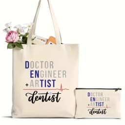2Pcs Tooth and Dentist Graphic Aesthetic Funny Fashion Handbags Shoulder Bags Casual Shopping Girls Handbag Women Elegant Canvas