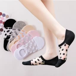 5Pairs Round Dot Socks Women's Summer Thin Transparent Invisible Boat Socks Breathable Short Sock Mesh Ultra-thin Non-slip Socks