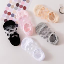 5Pairs Round Dot Socks Women's Summer Thin Transparent Invisible Boat Socks Breathable Short Sock Mesh Ultra-thin Non-slip Socks