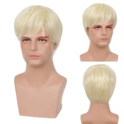 Mens Short Blonde Wig Natural Blonde Synthetic Hair Replacement Wig for Men Guys Short Blonde Cosplay Halloween Costume Party