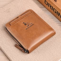 Men's Coin Purse Wallet Fashion RFID Blocking Man Leather Wallet Zipper Business Card Holder ID Money Bag Wallet Male