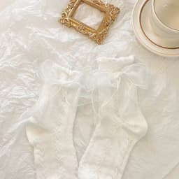 5 Pairs Lolita Socks White Bow Lace Socks Middle Tube Japanese College Style Princess Socks Sweet JK Streetwear Hosiery