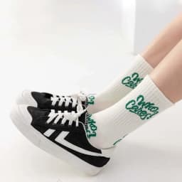 Cotton Japanese Mid-Tube Socks for Women Men New Green Socks Ins Trendy Autumn Winter Sports Socks Letter Striped Harajuku Sock