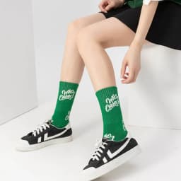 Cotton Japanese Mid-Tube Socks for Women Men New Green Socks Ins Trendy Autumn Winter Sports Socks Letter Striped Harajuku Sock