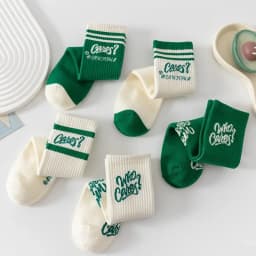 Cotton Japanese Mid-Tube Socks for Women Men New Green Socks Ins Trendy Autumn Winter Sports Socks Letter Striped Harajuku Sock