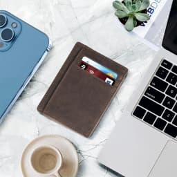 SCHLATUM Vintage Genuine Leather Crazy Horse RFID Slim Minimalist Card Holder Wallet Front Pocket Minimalist Leather Slim Wallet