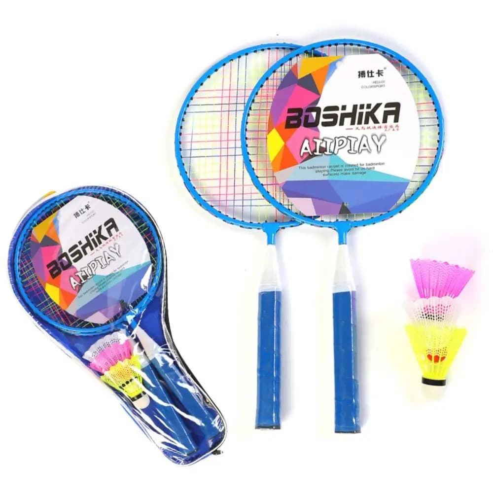 Children Lightweight Badminton Rackets Family Game Toy Iron Alloy Double Racquet Set with Carrying Bag Sports Equipment