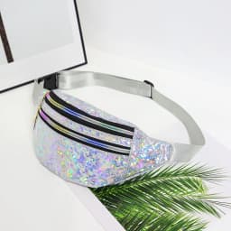 Holographic Waist Bags Women Silver Fanny Pack Female Belt Bag Black Geometric Waist Packs Laser Chest Phone Pouch Bum Bag