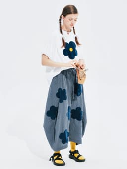 imakokoni summer new flocking applique plaid Korean wide-leg pants women's loose 244629