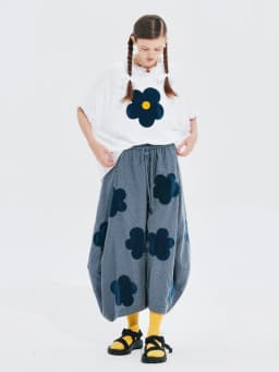 imakokoni summer new flocking applique plaid Korean wide-leg pants women's loose 244629