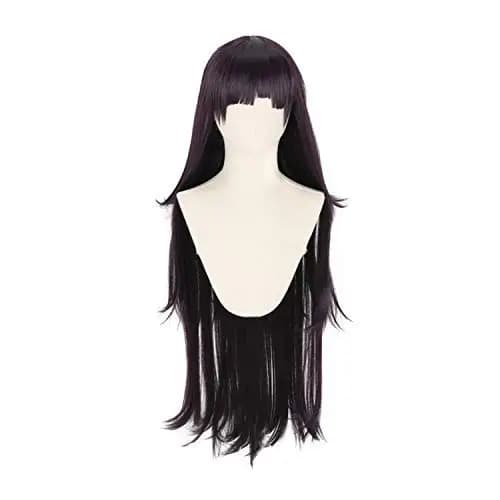 Mikan Tsumiki Wig For Girls Wig For Cosplay Party With Hair Accessory for Halloween Long Black Purple Wigs Party