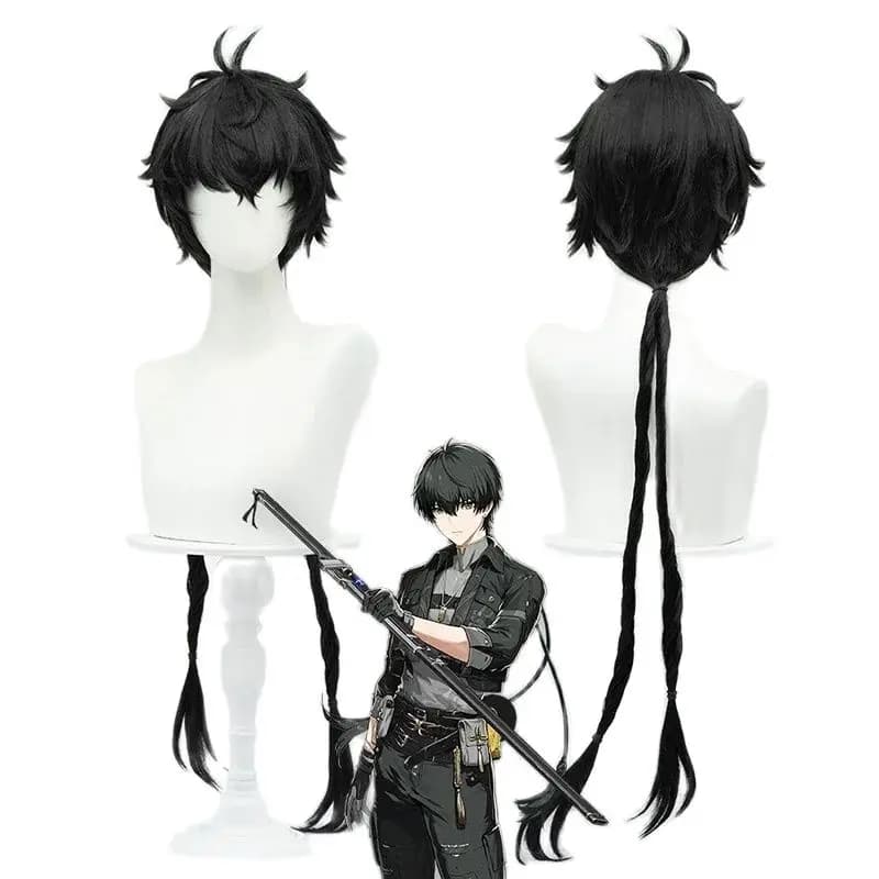 Anime Wuthering Waves Rover Cosplay Wig Male Black Short Hair 90CM Long Braid Main Character Resonator Halloween Party