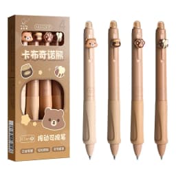 4pcs Cute Bear Erasable Pens, Retractable Erasable Pens, 0.5mm Black/Blue Ink Erasable Pens, Quick Drying Ink(Coffee&Purple)