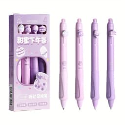 4pcs Cute Bear Erasable Pens, Retractable Erasable Pens, 0.5mm Black/Blue Ink Erasable Pens, Quick Drying Ink(Coffee&Purple)