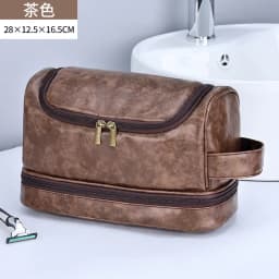 2026 New Hanging Makeup Bag Large Capacity PU Leather Wash Bag Double Layered Men's Cosmetic Bag Travel Essentials Organizer