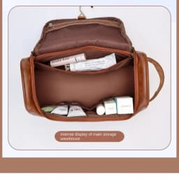 2026 New Hanging Makeup Bag Large Capacity PU Leather Wash Bag Double Layered Men's Cosmetic Bag Travel Essentials Organizer