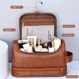 2026 New Hanging Makeup Bag Large Capacity PU Leather Wash Bag Double Layered Men's Cosmetic Bag Travel Essentials Organizer