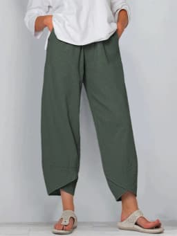 2024 Spring/Summer New Women's Cotton Hemp Wide Leg Pants Solid Size Large Waist Loose Casual Cropped Pants for Women