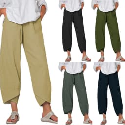 2024 Spring/Summer New Women's Cotton Hemp Wide Leg Pants Solid Size Large Waist Loose Casual Cropped Pants for Women