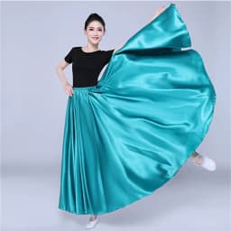 Spanish Skirt Belly Dance Skirt Shining Satin Long Swing Dancing Skirt Sun Skirt Female Vestido Stage Performance Costume