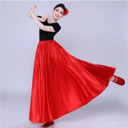 Spanish Skirt Belly Dance Skirt Shining Satin Long Swing Dancing Skirt Sun Skirt Female Vestido Stage Performance Costume
