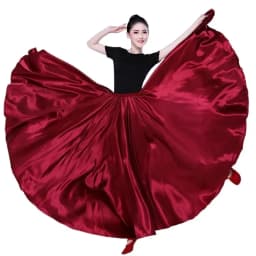 Spanish Skirt Belly Dance Skirt Shining Satin Long Swing Dancing Skirt Sun Skirt Female Vestido Stage Performance Costume