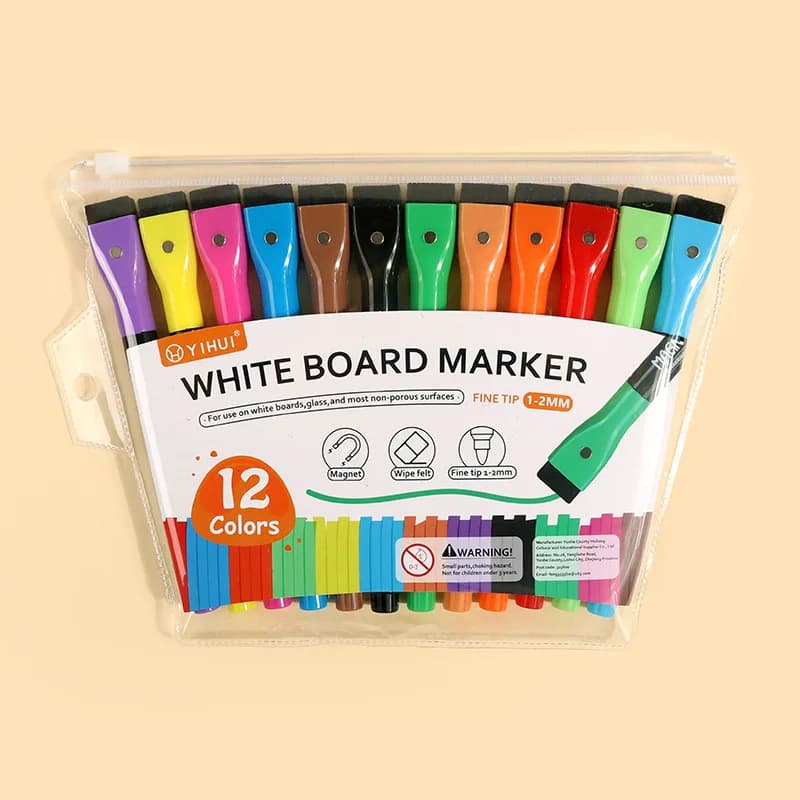 12Pcs/set 2024 Colorful School Classroom Supplies Magnetic Erasable Whiteboard Pens Marker Dry Eraser Pages Children's Drawing