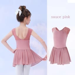 Girls Ballet Dress Sleeveless Dance Leotard Dress Cotton Splice Dance Dress for Girls Kids Ballet Leotard with Chiffon Skirt