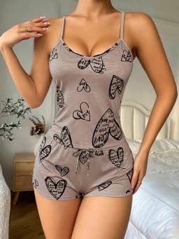 Pajamas Set for Women Breathable Cherry & Flower Print Sleepwear Comfy Camisole Top and Shorts Pyjama Home Loungewear for Ladies