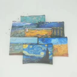 Vintage Oil Painting Canvas Cosmetic Bag Van Gogh Art Sunflower Star Moon Night Makeup Pouch Bag Travel Coin Purse Wallets Women