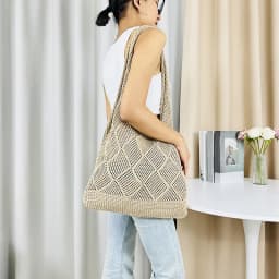 New Trend Women's Bag Crochet Handbag Retro Knitted Solid Color Hollow Top-handle Tote Bag Travel Shopper Shoulder Bag