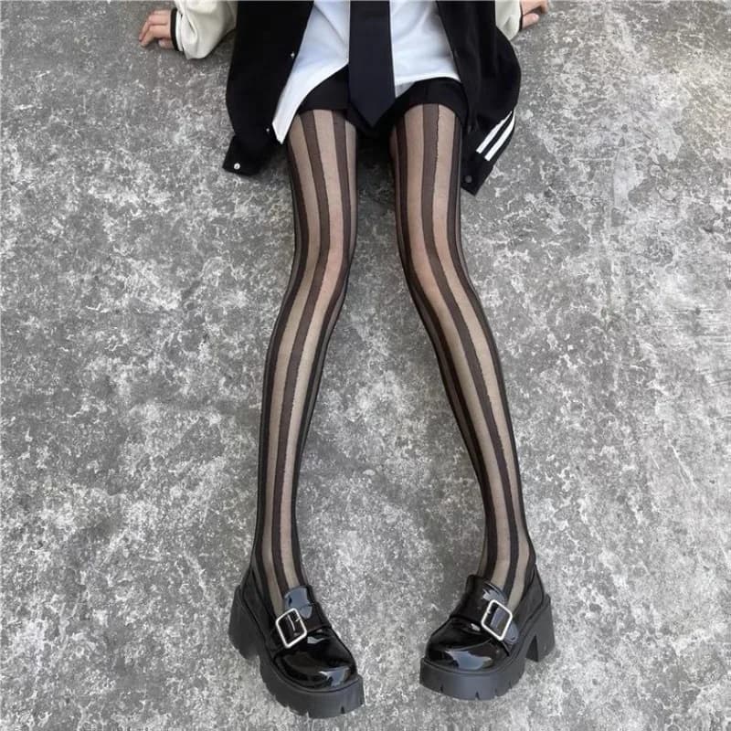 Sexy Women Tights Lingerie Striped Thigh High Stockings Pantyhose Women Female Hosiery High Waist Body Stockings Black Tights