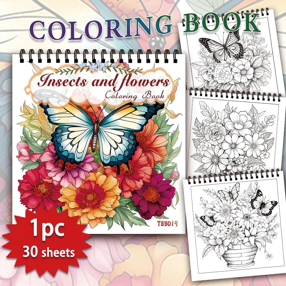 Adult coloring book - 30 Sheets Women's spiral coloring book, 8.3x 8.3 inches, drawing book, birthday gift, holiday party gift